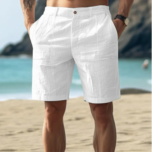 Herren Leinen Shorts - Lässig und Bequem - Für entspannte Sommertage - Atmungsaktiv Beige/Weiß/Grau/Dunkelblau - Größen S-XXL