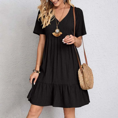 Damen Mini Sommerkleid mit V-Ausschnitt – Leichtes & Luftiges Kleid für Alltag & Urlaub – Größe S–3XL