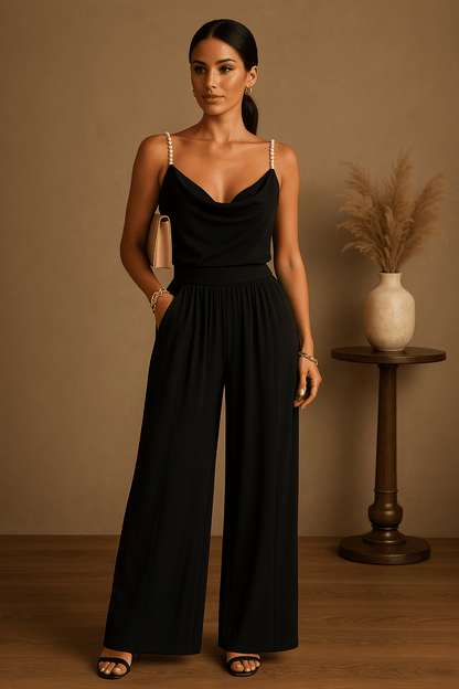 Damen Jumpsuit Elegant – Weit, Fließender Stoff – Hochzeit, Party, Abendmode