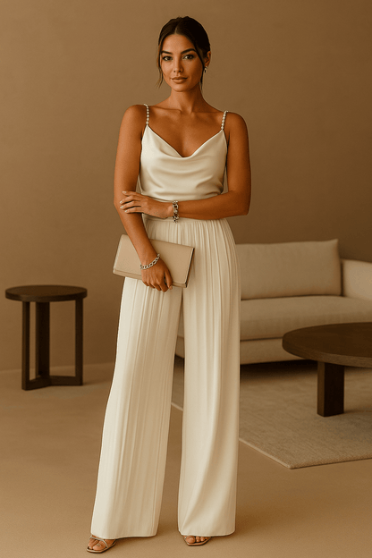 Damen Jumpsuit Elegant – Weit, Fließender Stoff – Hochzeit, Party, Abendmode