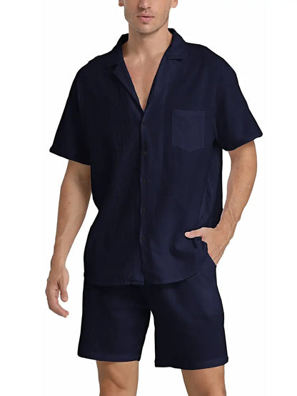 Zweiteiliges Leinen-Set für Herren – Hemd & Hose – Atmungsaktiv, Stilvoll & Sommerlich – Größe S–2XL – Ideal für Urlaub & Alltag