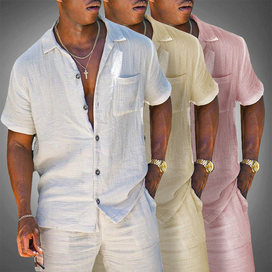 Zweiteiliges Herren Leinen-Set – Hemd & Hose – Elegant, Luftig & Bequem – Ideal für Sommer, Urlaub & Freizeit – Größe S–XXL