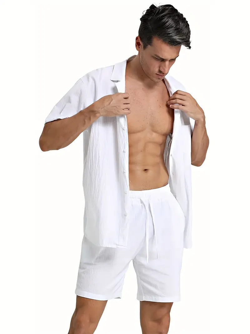 Zweiteiliges Leinen-Set für Herren – Hemd & Hose – Atmungsaktiv, Stilvoll & Sommerlich – Größe S–2XL – Ideal für Urlaub & Alltag