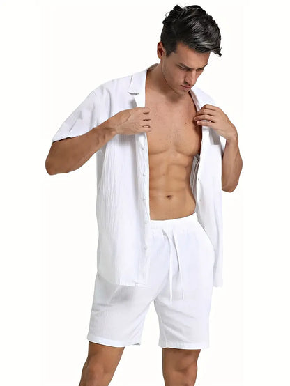 Zweiteiliges Leinen-Set für Herren – Hemd & Hose – Atmungsaktiv, Stilvoll & Sommerlich – Größe S–2XL – Ideal für Urlaub & Alltag