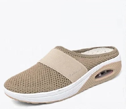 Orthopädische Damenhausschuhe mit Luftpolster – Atmungsaktiv & Rutschfest – Bequemes Fußbett – Beige – Größe 36–42