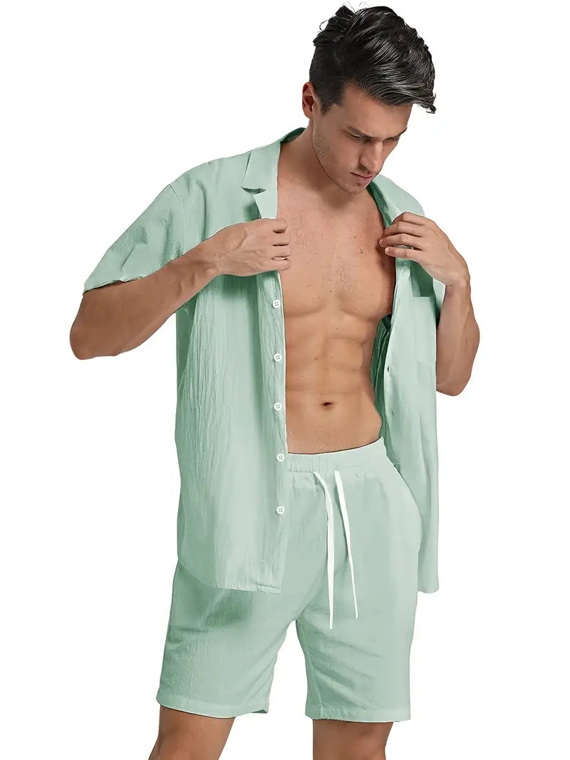 Zweiteiliges Leinen-Set für Herren – Hemd & Hose – Atmungsaktiv, Stilvoll & Sommerlich – Größe S–2XL – Ideal für Urlaub & Alltag