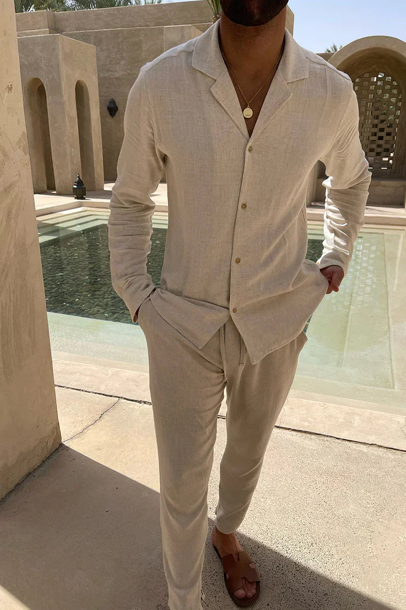 Elegantes & Komfortables Herren Leinen-Set – Atmungsaktiv, Stilvoll & Vielseitig Beige – Größe S–XXL – Ideal für Sommer, Urlaub & Feste