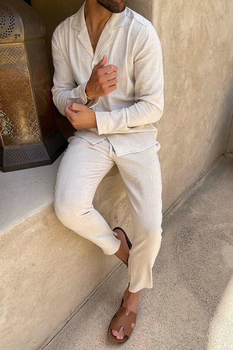 Elegantes & Komfortables Herren Leinen-Set – Atmungsaktiv, Stilvoll & Vielseitig Beige – Größe S–XXL – Ideal für Sommer, Urlaub & Feste