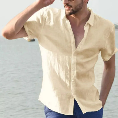 Herren Leinenhemd Sommer – Atmungsaktiv & Leicht – Kurzarm Hemd aus 100 % Leinen – Weiß/Beige – Größe S–XXL