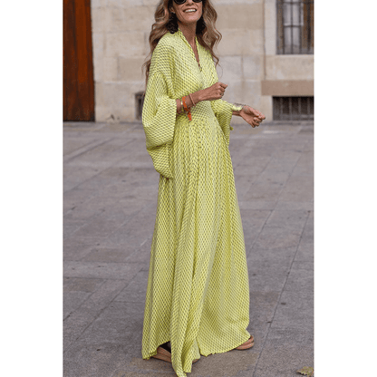 Geometrisches Maxikleid – Modernes Sommerkleid mit Print – Luftig & Stilvoll – Größe S–XL