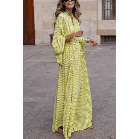 Geometrisches Maxikleid – Modernes Sommerkleid mit Print – Luftig & Stilvoll – Größe S–XL