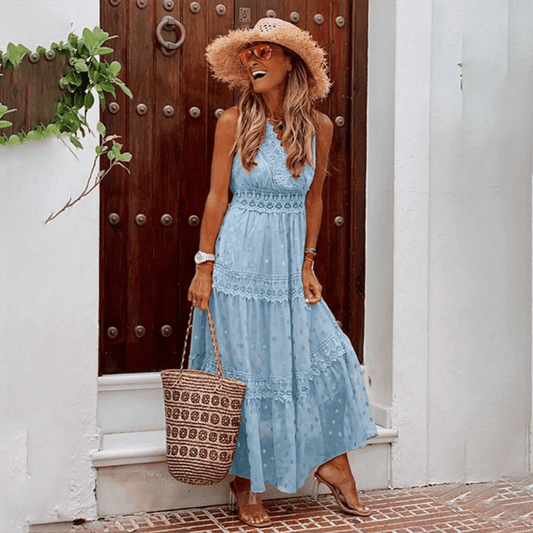 Boho Sommerkleid Lang – Bequem & Luftig – Maxi Kleid mit Ethno-Muster & lockerer Passform – Größe S–XL