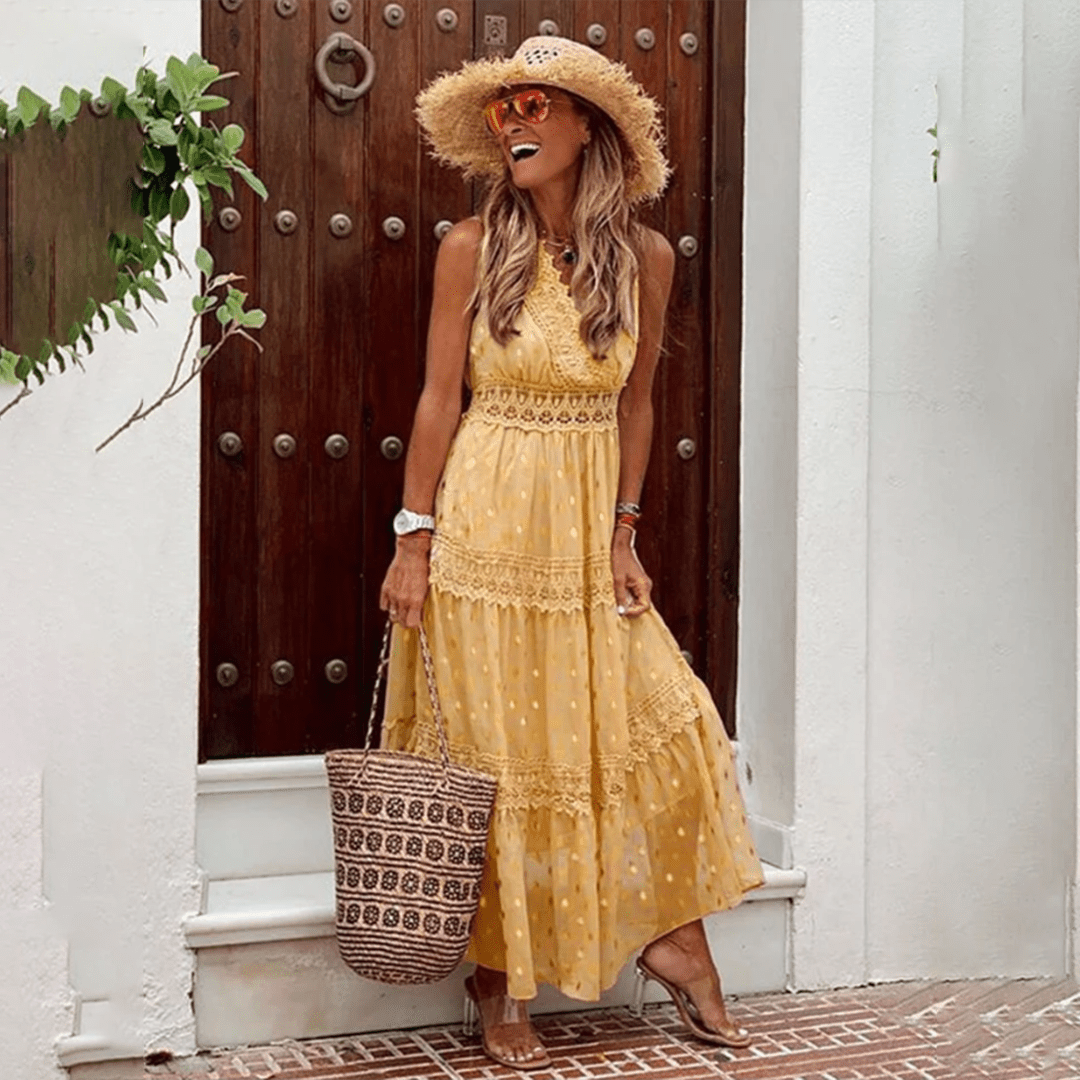 Boho Sommerkleid Lang – Bequem & Luftig – Maxi Kleid mit Ethno-Muster & lockerer Passform – Größe S–XL